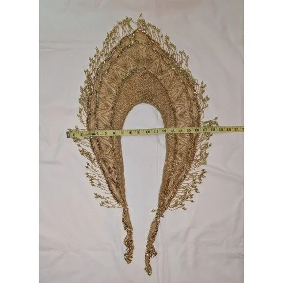 Gold Beaded Fringe Shawl Wrap New Years Christmas Party Festive - Picture 11 of 12